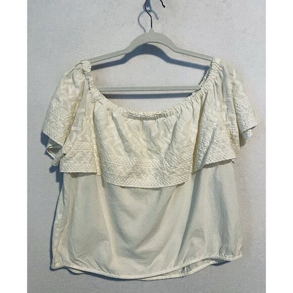 Lucky Brand Top Womens XL Ivory Off the Shoulder Embroidered Cropped Boho Beachy - Picture 4 of 8